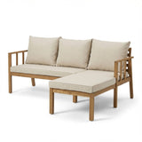 Harrelson 3 Seater Wooden Garden Chaise Corner Set - Natural Acacia and Sand - Laura James