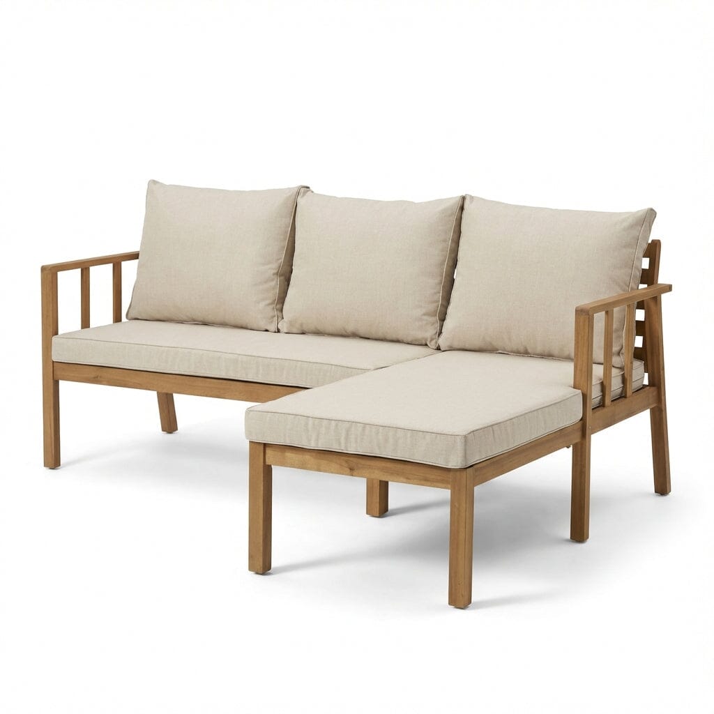 Harrelson 3 Seater Wooden Garden Chaise Corner Set - Natural Acacia and Sand - Laura James