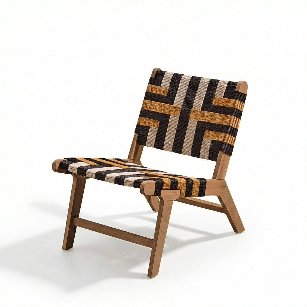 Saffron White Acacia Occasional Chair - Beige/Black/Yellow Rope - Laura James