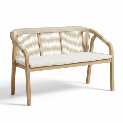 Shiro Wooden Garden Bench - Beige Rope - Laura James