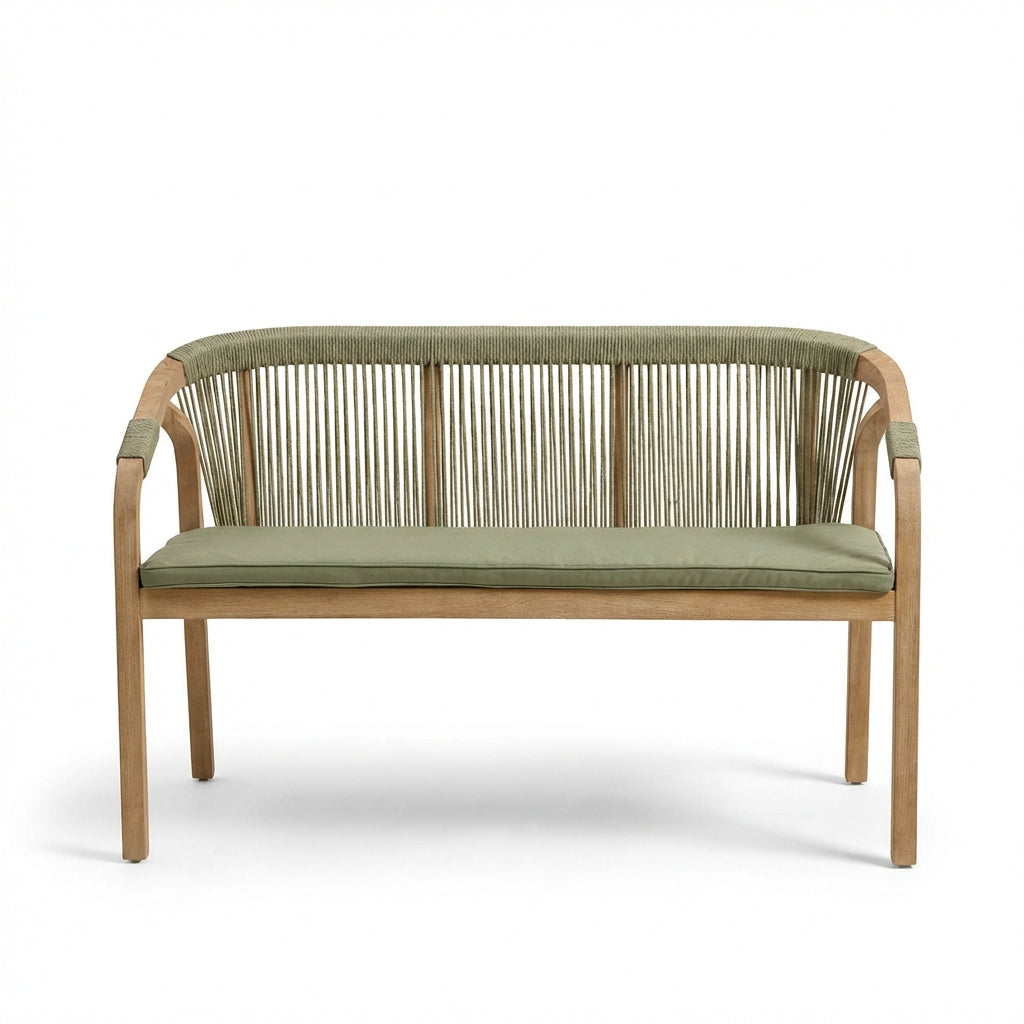 Shiro Wooden Garden Bench - Green Rope - Laura James