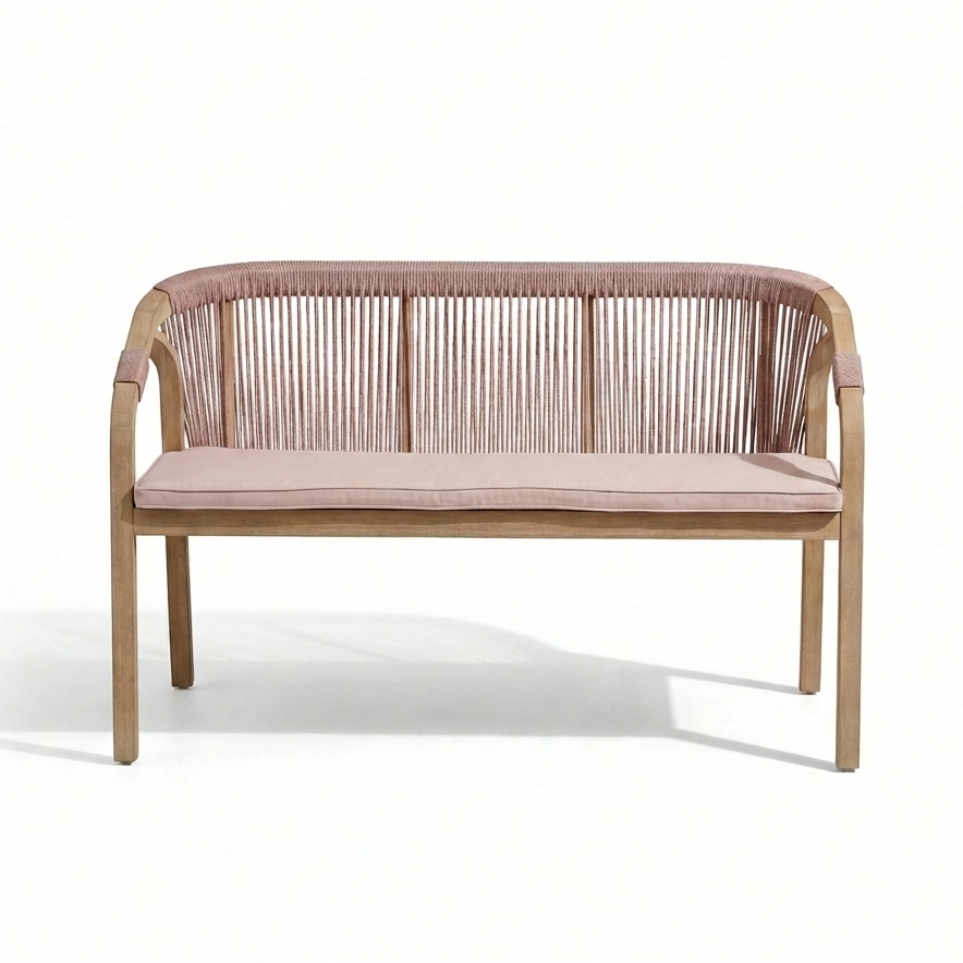 Shiro Wooden Garden Bench - Pink Rope - Laura James