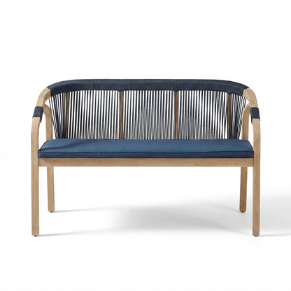 Shiro Wooden Garden Bench - Navy Rope - Laura James