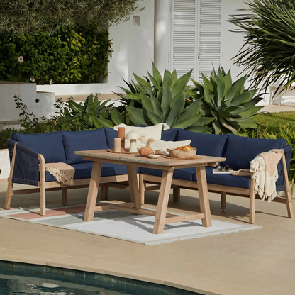 Shiro 4 Seater Wooden Garden Corner Sofa with Dining Table - Navy - Laura James