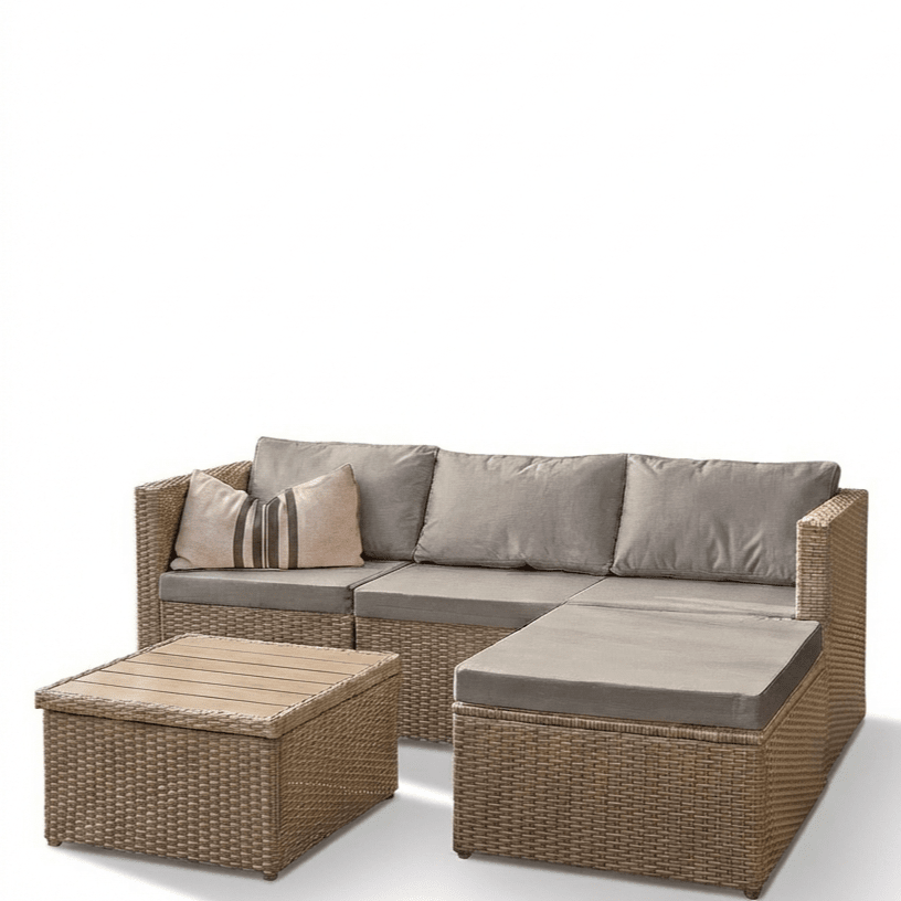 Weston 4 Seater Rattan Corner Sofa Set With Polywood Top  - Natural Weave