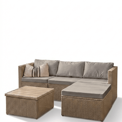 Weston 4 Seater Rattan Corner Sofa Set With Polywood Top  - Natural Weave