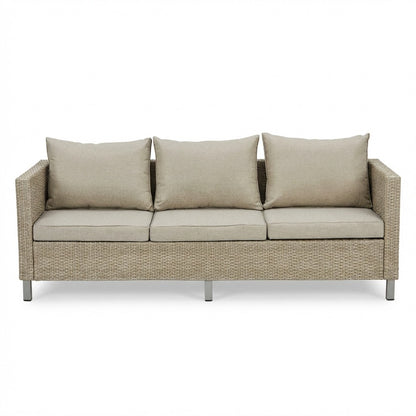Aria 3 Seater Rattan Sofa Set with Footstool and Coffee Table - Light Grey - Laura James