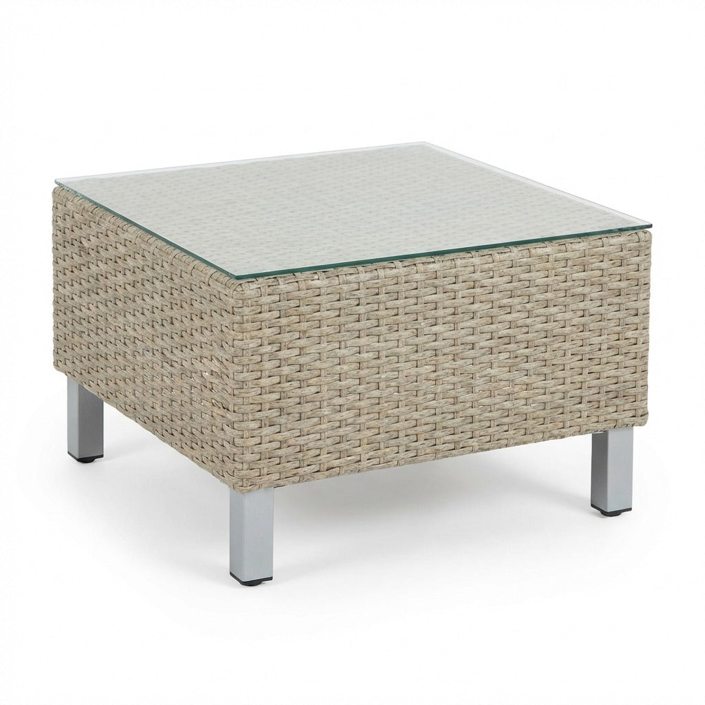 Aria 3 Seater Rattan Sofa Set with Footstool and Coffee Table - Light Grey - Laura James