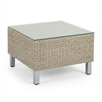 Aria 3 Seater Rattan Sofa Set with Footstool and Coffee Table - Light Grey - Laura James