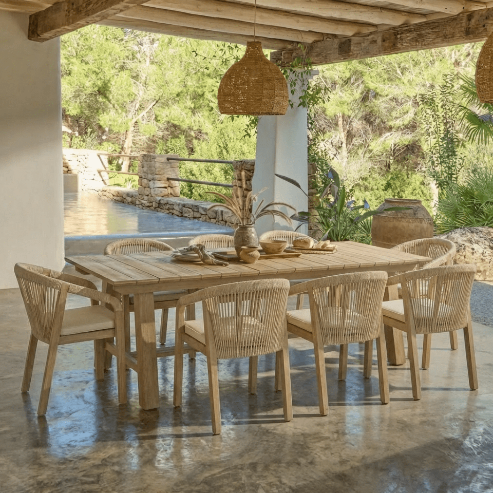 Shiro 8 Seater Garden Dining Set with Shiro Rope Dining Chairs - Beige Rope