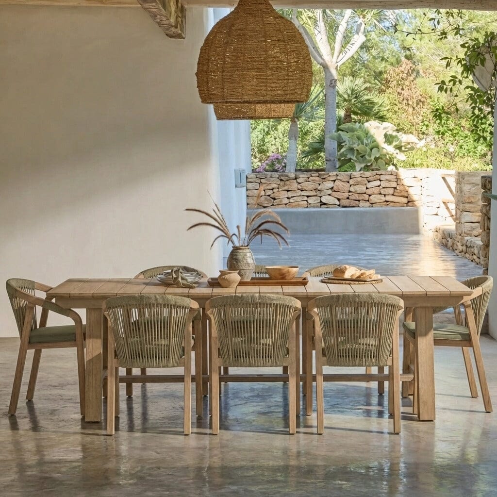 Shiro 8 Seater Garden Dining Set with Shiro Rope Dining Chairs - Mottled Green Rope - Laura James
