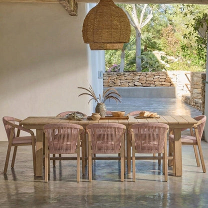 Shiro 8 Seater Garden Dining Set with Shiro Rope Dining Chairs - Mottled Pink Rope
