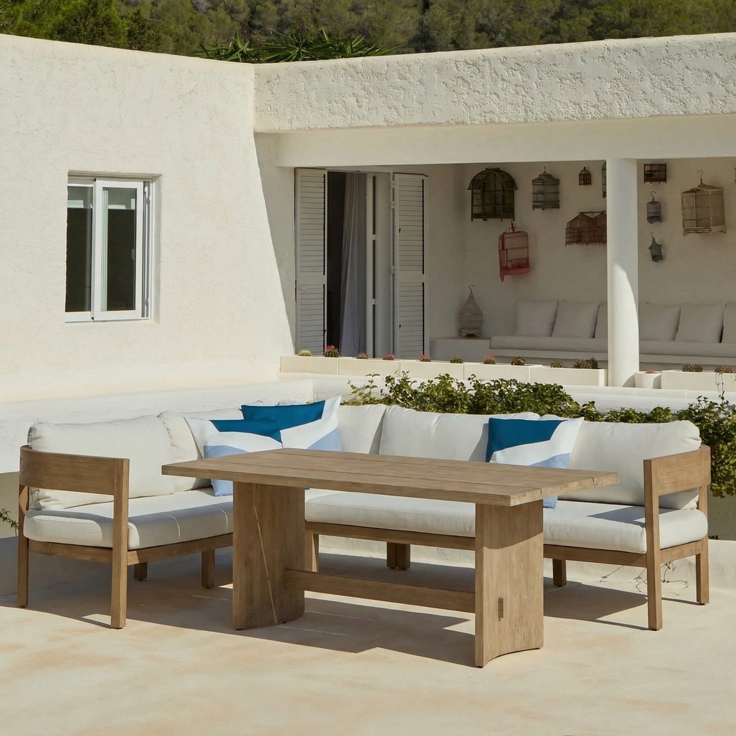 Imani 5 Seater Wooden Garden Corner Sofa Set with Dining Table - Laura James