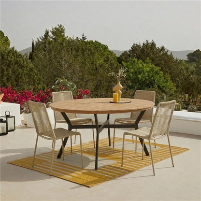 Ezra 4 Seater Round Wooden Garden Set with Ryder Clay Chairs - Laura James