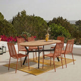Ezra 6 Seater Oval Wooden Garden Dining Set with Ryder Burnt Orange Chairs - Laura James