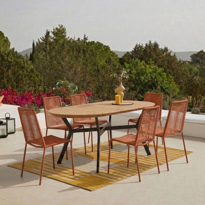 Ezra 6 Seater Oval Wooden Garden Dining Set with Ryder Burnt Orange Chairs - Laura James