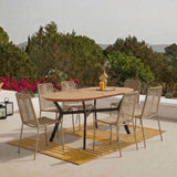 Ezra 6 Seater Oval Wooden Garden Dining Set with Ryder Burnt Orange Chairs - Laura James