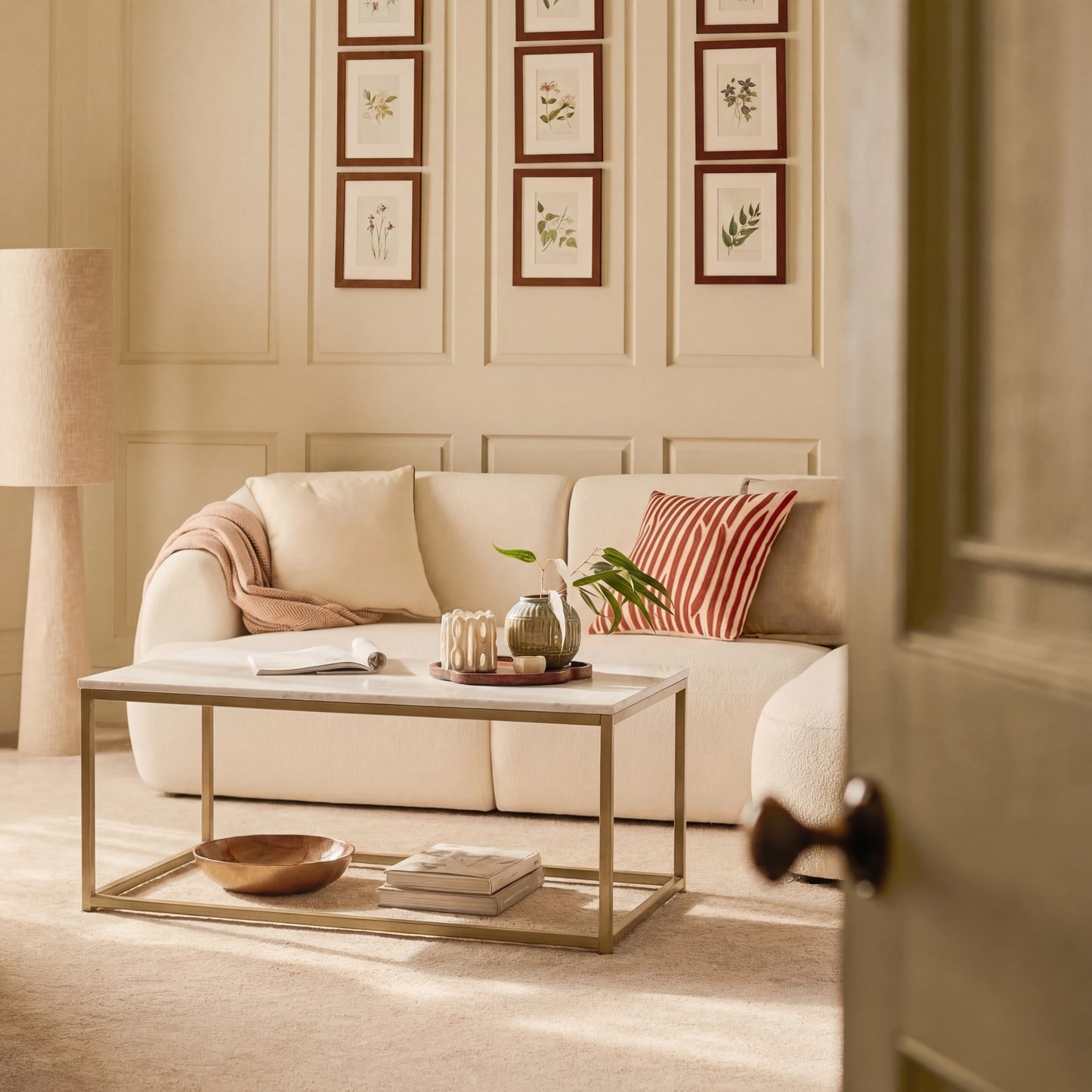 Nara White Marble Coffee Table - Gold Frame - Laura James