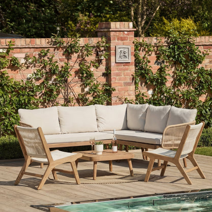 Eaden 8 Seater Corner Coffee Table Garden Set with 2 Seren Occasional Chairs - Natural - Laura James