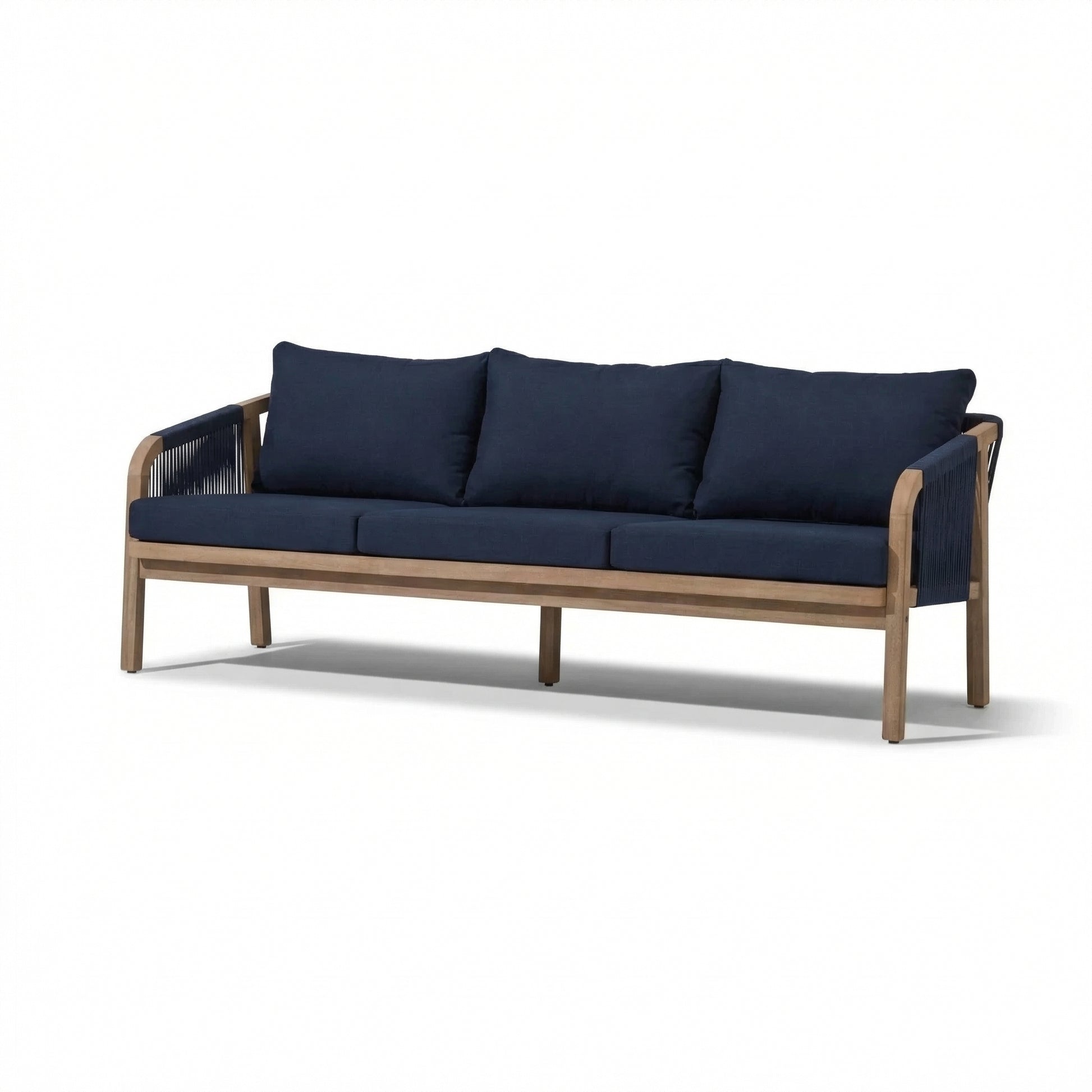 Shiro Wooden Garden Set with 3 Seater Sofa - 2 Shiro Armchairs with Delphi Oval Coffee Table and Side Table - Laura James