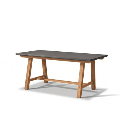 Shiro Brushed Light Acacia Garden Dining Table - Dove Grey Concrete - Laura James