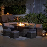 Aston 9 Seater Garden Sofa Set with Fire Pit - Grey - Laura James 