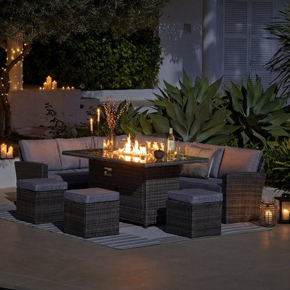 Aston 9 Seater Garden Sofa Set with Fire Pit - Grey - Laura James 