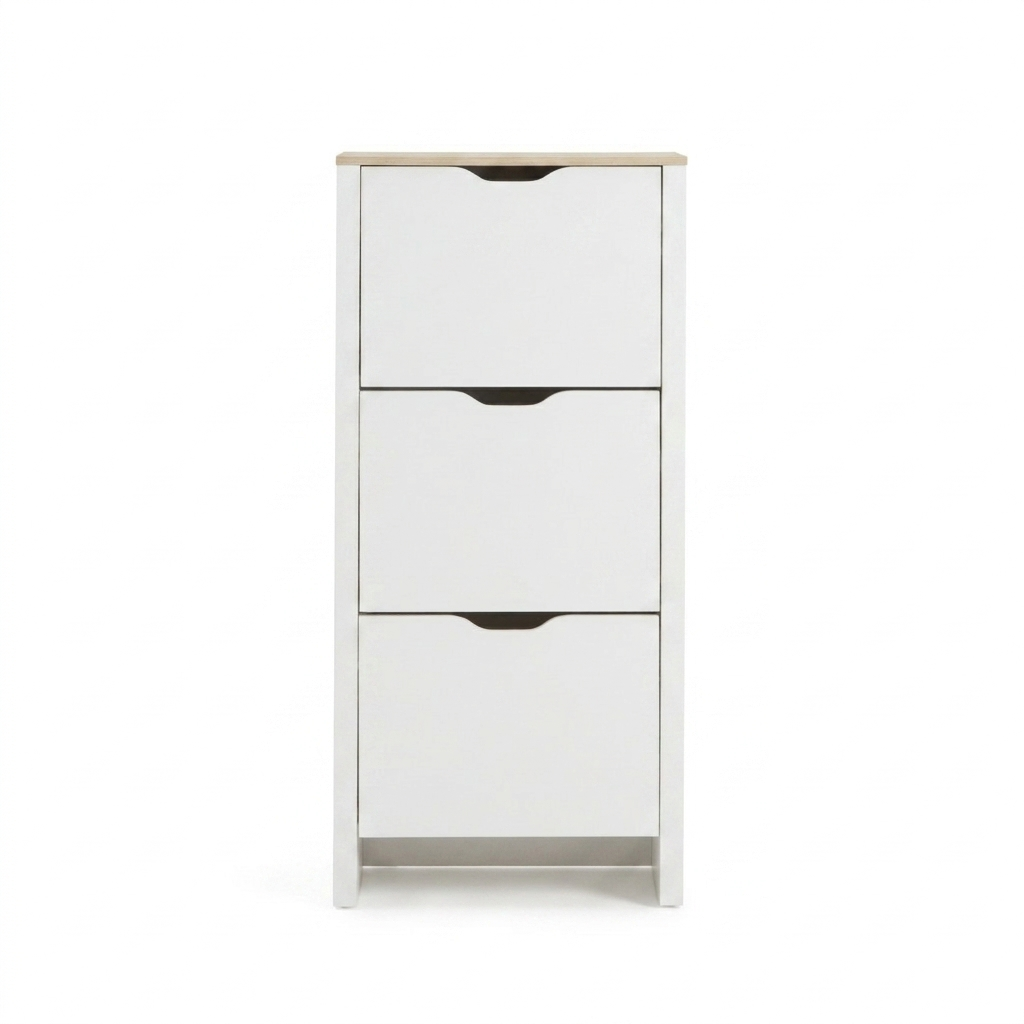 Windsor 60cm Three Door Shoe Cabinet - Chalk White with Coastal Oak Top - Laura James