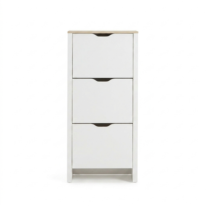 Windsor 60cm Three Door Shoe Cabinet - Chalk White with Coastal Oak Top - Laura James