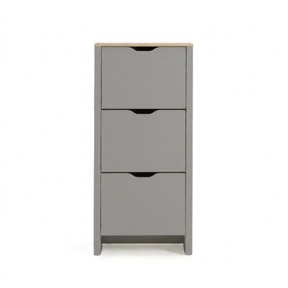 Windsor 60cm Three Door Shoe Cabinet - Pale Grey with Coastal Oak Top - Laura James