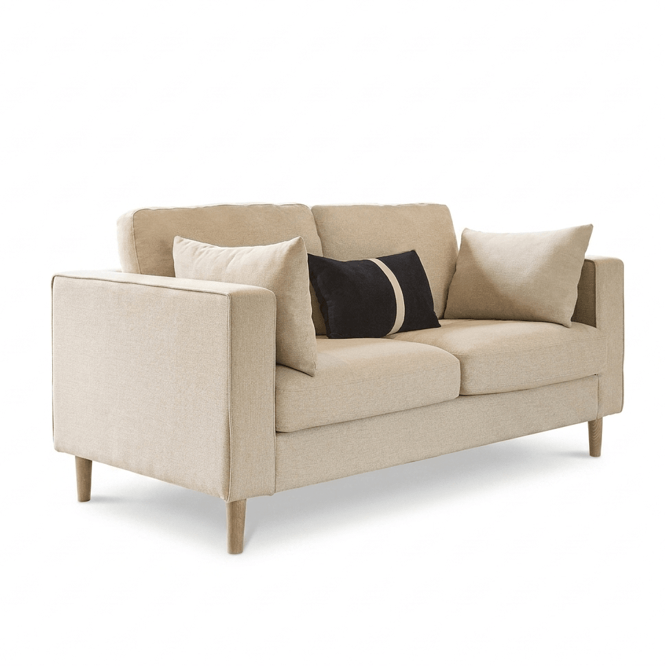 Emily 2 Seater Sofa - Sand with Whitewash Oak Legs - Laura James 