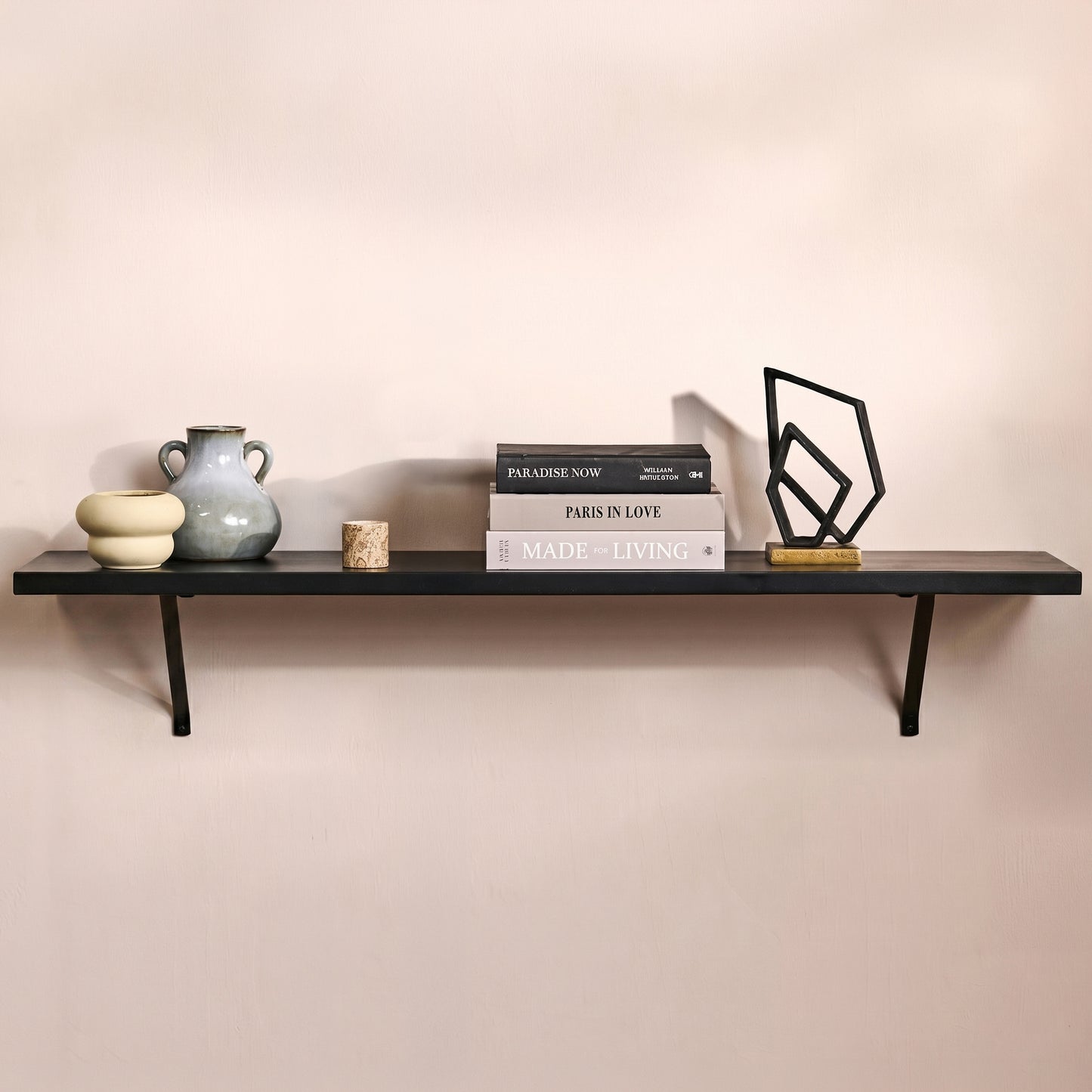 Atlas 150cm Mango Wood Wall Shelf - Jet Black - Laura James