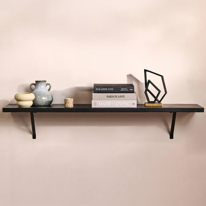 Atlas 150cm Mango Wood Wall Shelf - Jet Black - Laura James