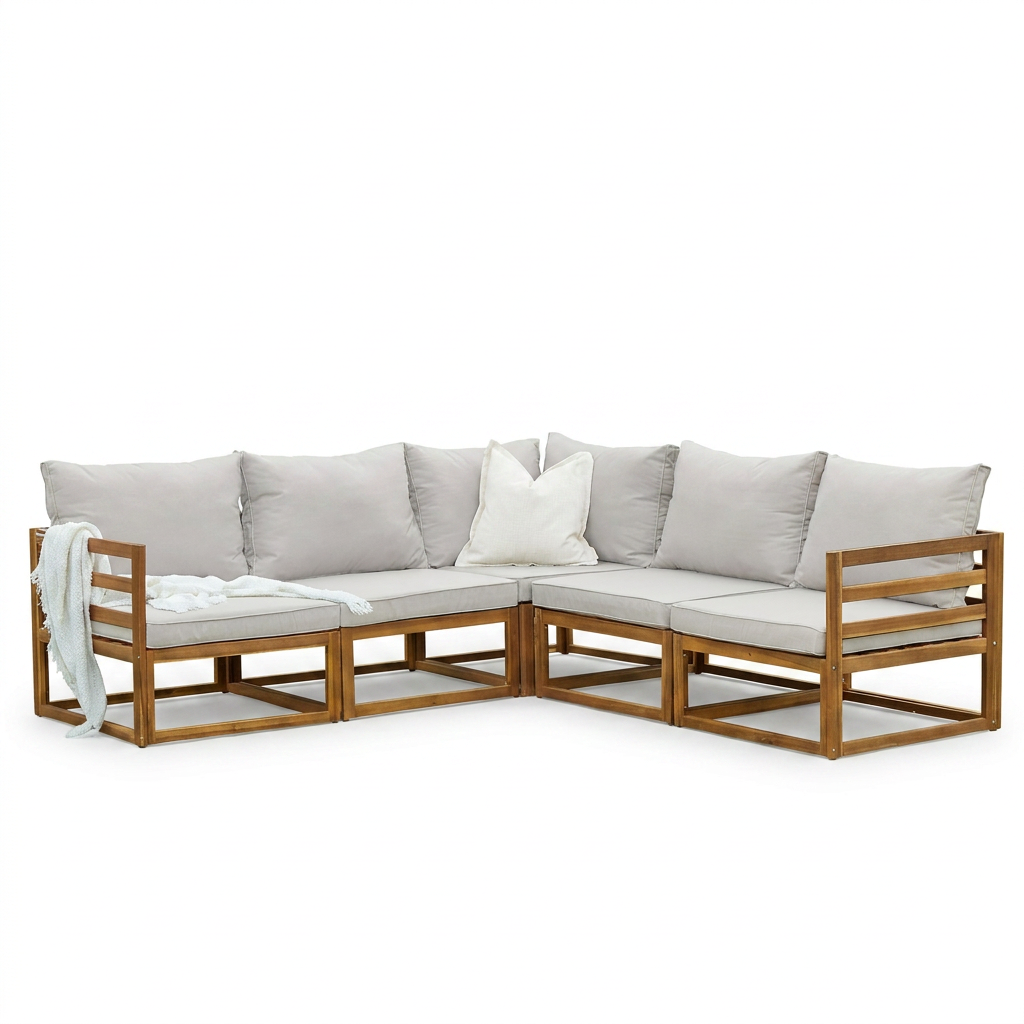 Rowan Natural 5 Seater Outdoor Wooden Sofa Set - Laura James