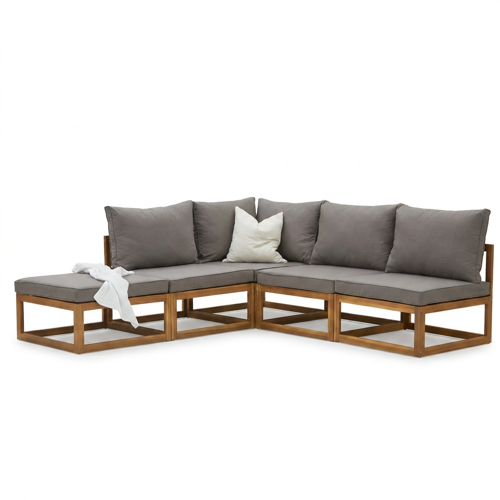 Rowan Grey 5 Seater Wooden Chaise Corner Sofa Set - Laura James
