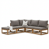 Rowan Grey 5 Seater Wooden Chaise Corner Sofa Set - Laura James