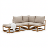 Rowan 4 Seater Wooden Chaise Garden Corner Sofa Set with Coffee Table - Natural - Laura James