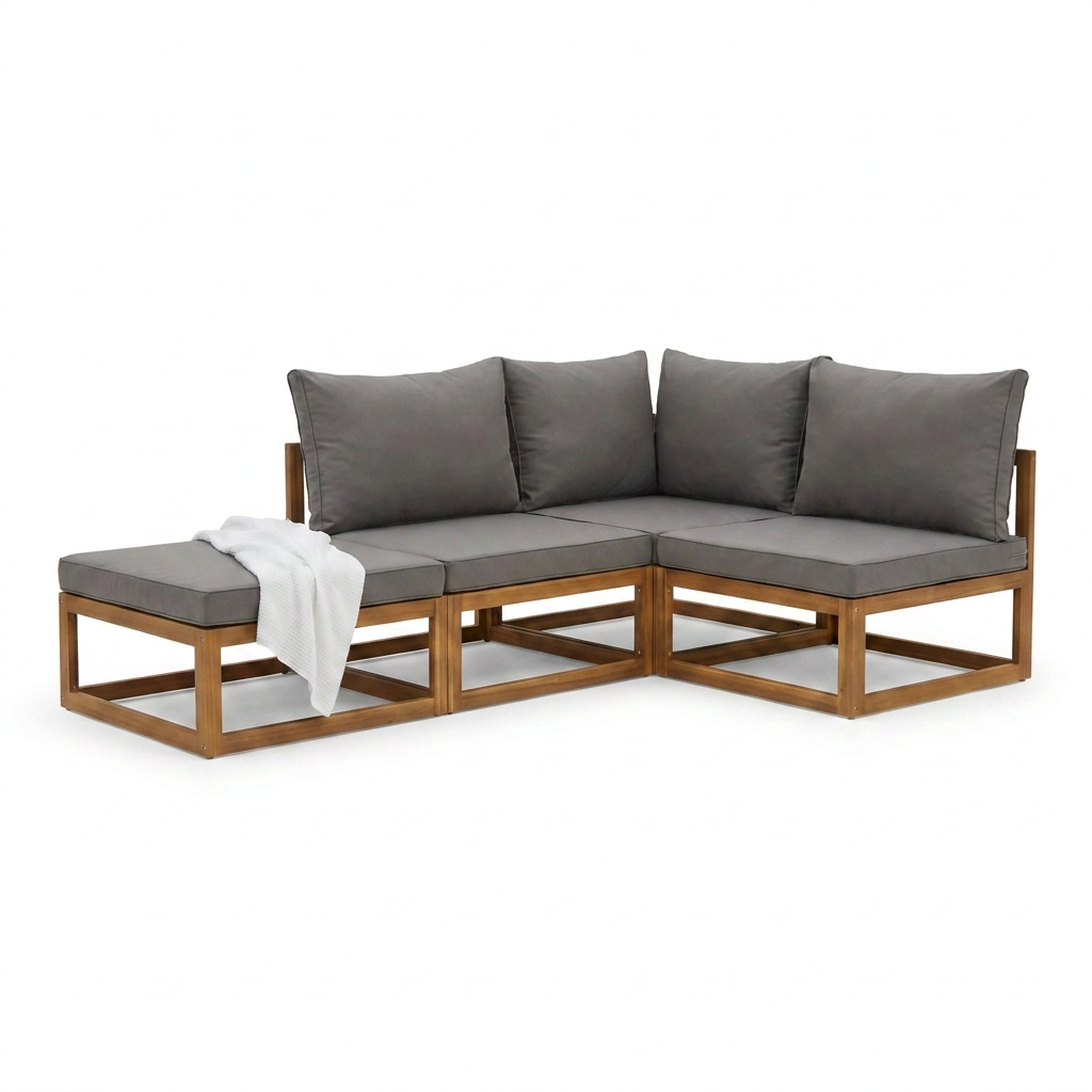 Rowan 4 Seater Wooden Garden Chaise Corner Sofa Set - Grey - Laura James