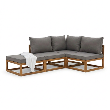 Rowan 4 Seater Wooden Garden Chaise Corner Sofa Set - Grey - Laura James