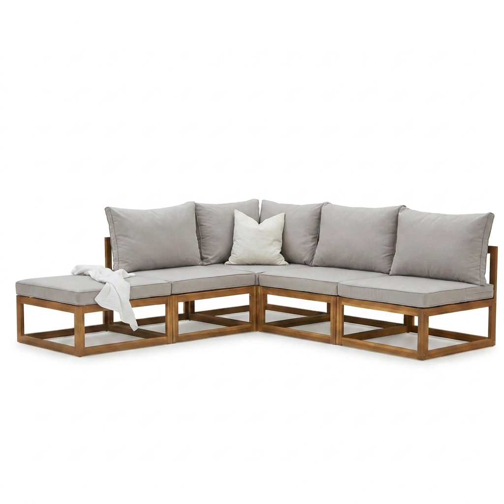 Rowan Natural 5 Seater Wooden Corner Sofa Set - Laura James