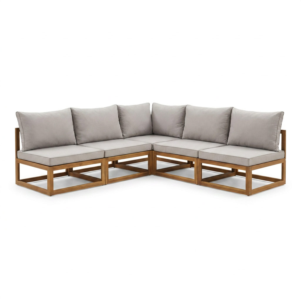 Rowan Natural 5 Seater Wooden Corner Sofa Set - Laura James
