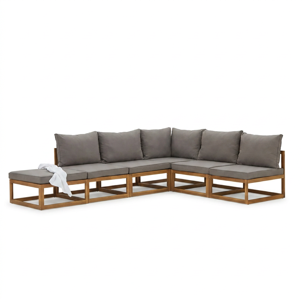 Rowan Grey 6 Seater Wooden Chaise Corner Sofa Set - Laura James