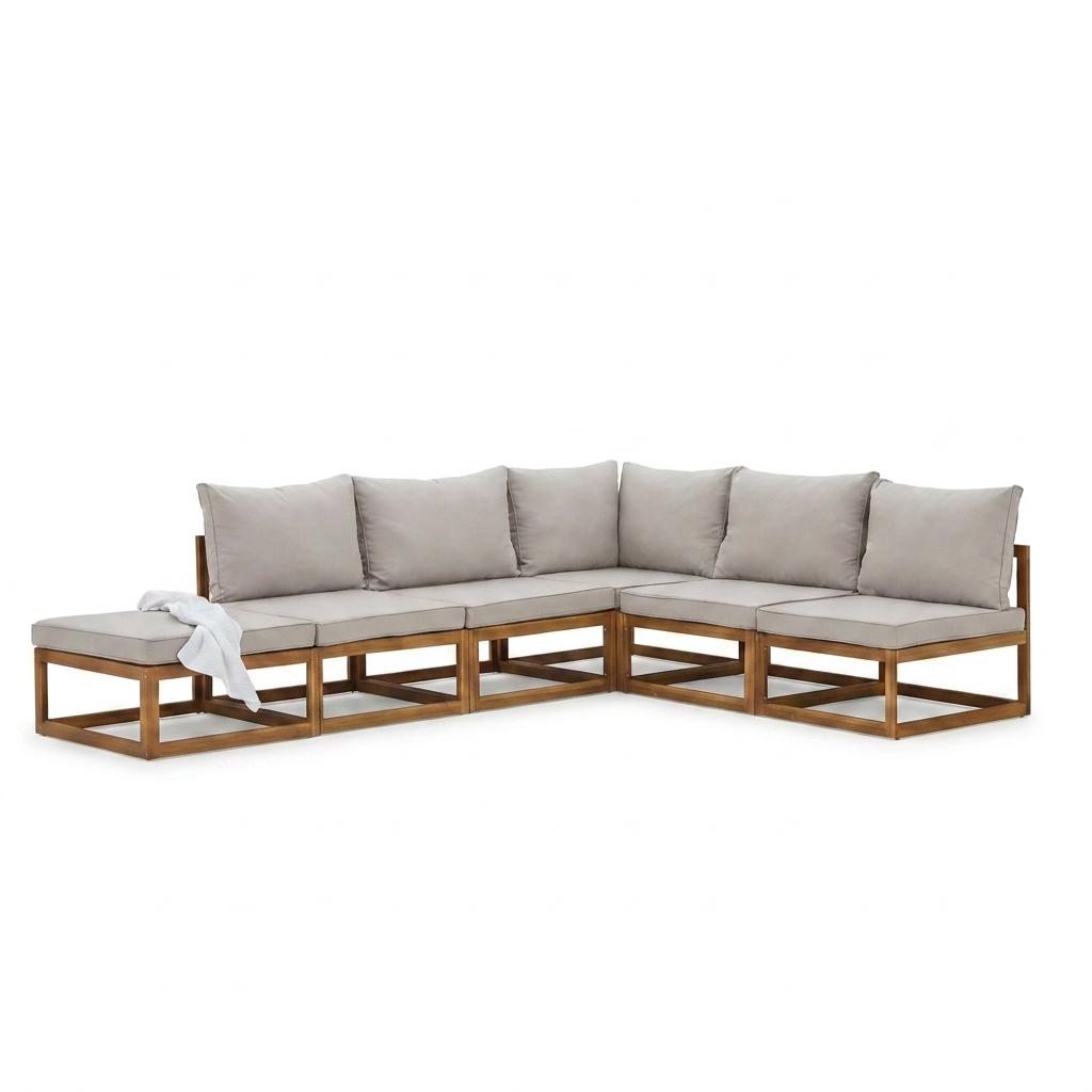 Rowan Natural 6 Seater Wooden Corner Sofa Set with Footstool - Laura James