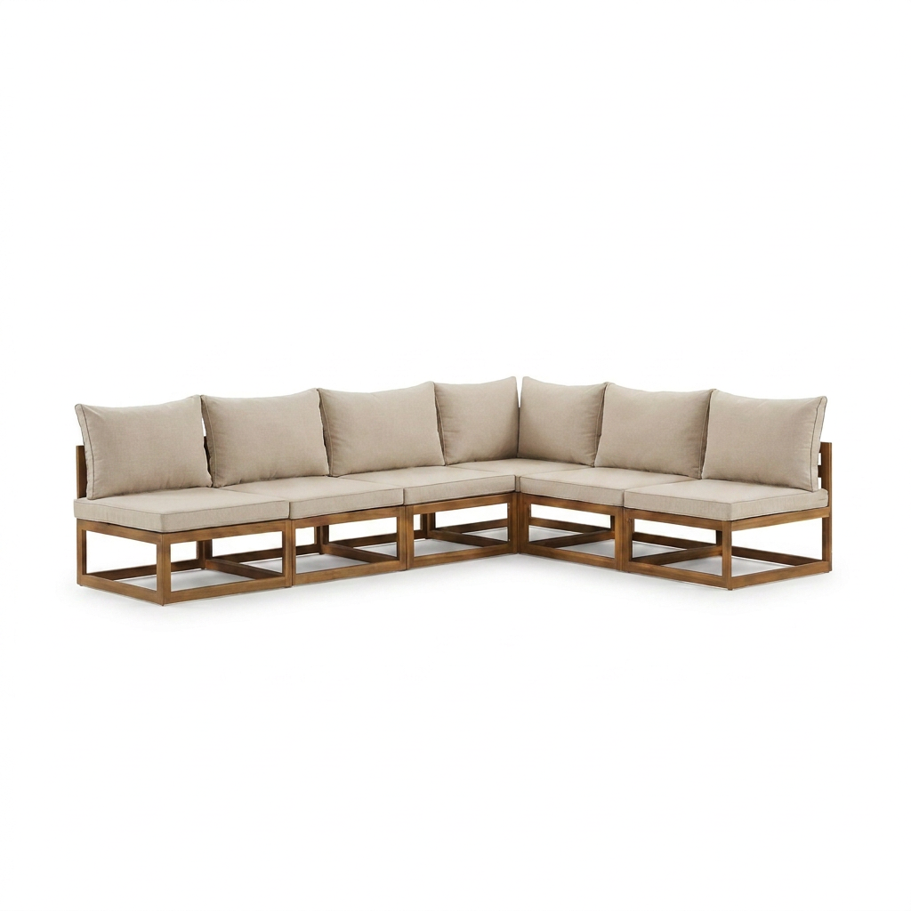 Rowan Natural 6 Seater Wooden Corner Sofa - Laura James