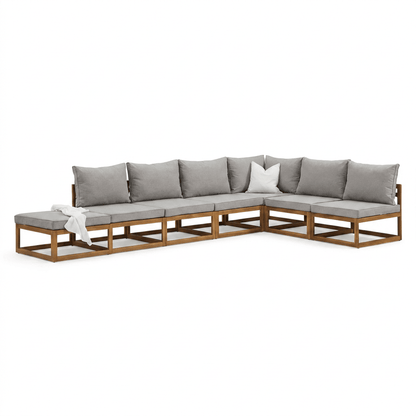 Rowan Grey 7 Seater Wooden Chaise Corner Sofa Set - Laura James