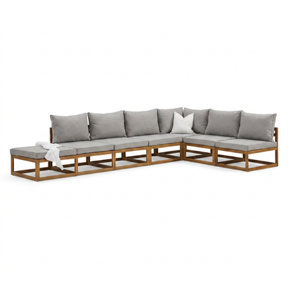 Rowan Grey 7 Seater Wooden Corner Sofa Set - Laura James