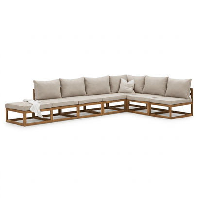 Rowan Natural 7 Seater Wooden Corner Sofa Set with Footstool - Laura James