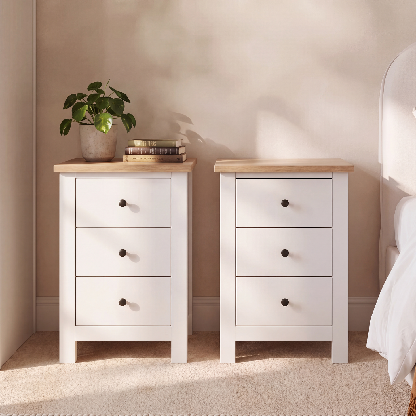 Outlet - Bampton 3 Drawer Bedside Table - Set of 2 - Alabaster White - Laura James 