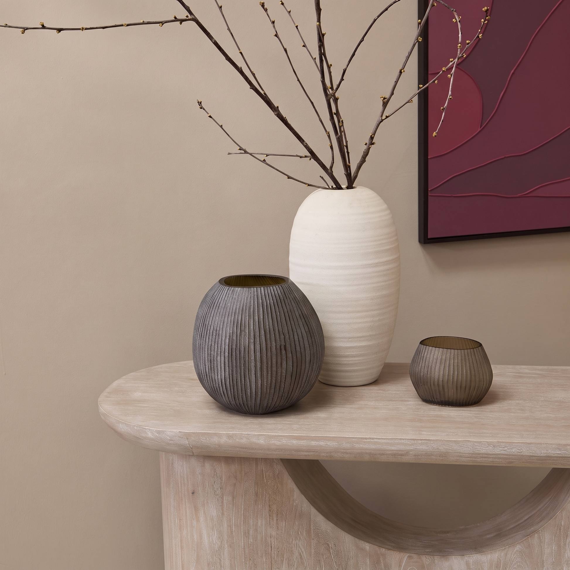 Octavia 110cm Oval Console Table - Limewash - Laura James 