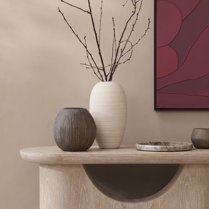 Octavia 110cm Oval Console Table - Limewash - Laura James 